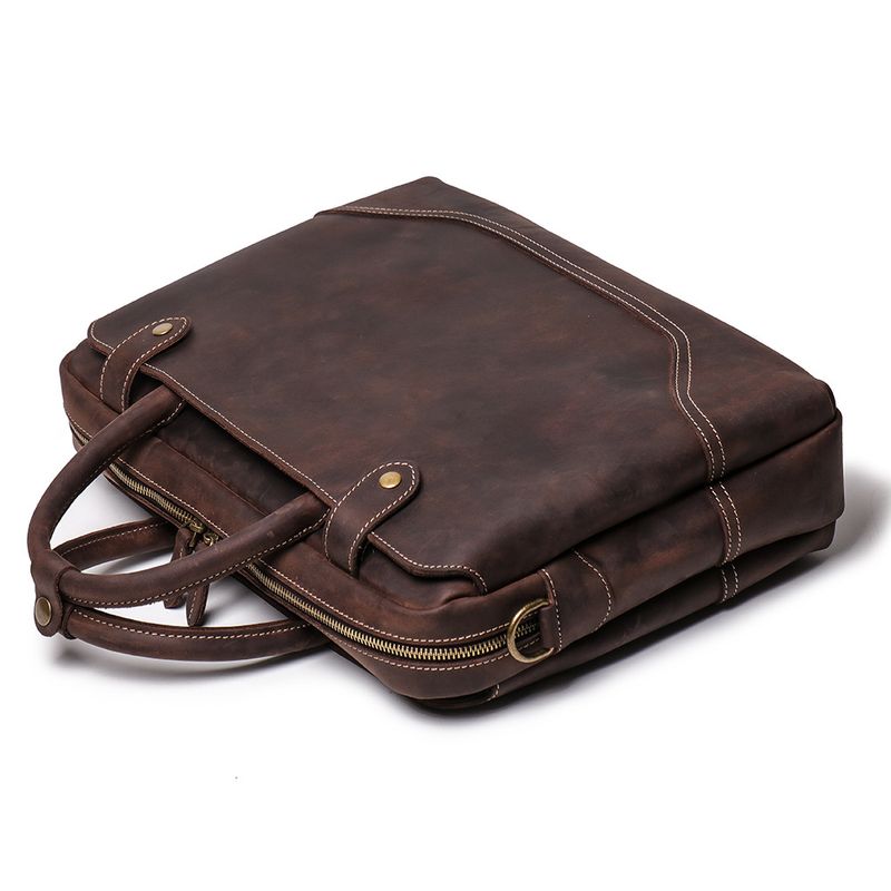 Handliche Dokumententasche Herren, Rindsleder, einzelne Schulter, diagonale Spreiztasche, lässige Retro-Tasche aus_voghion.com