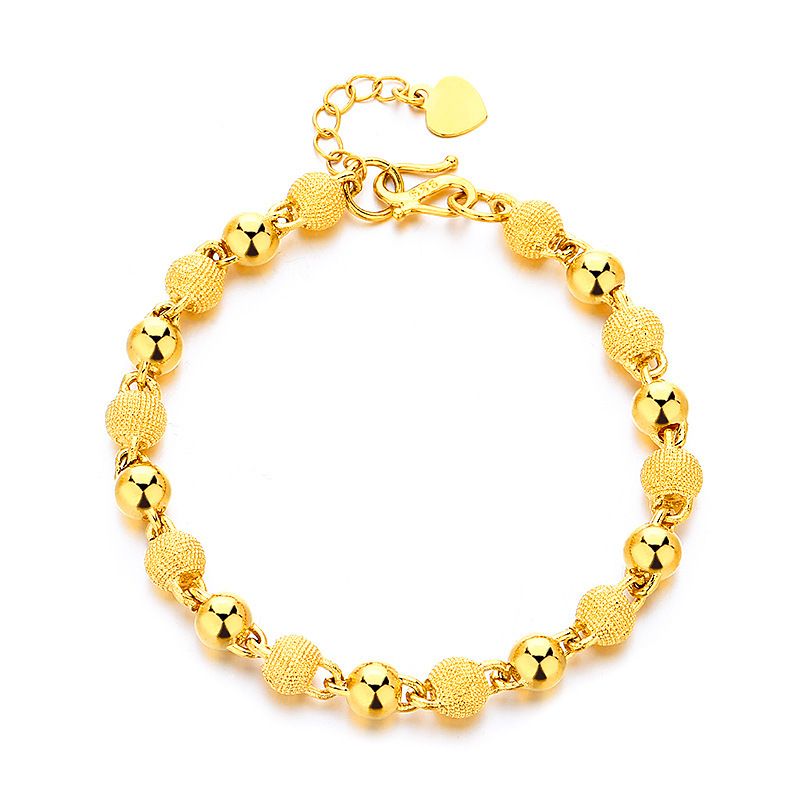 Vieam Sand Glossy Round Pattern Bracciale da donna in oro Semplice moda perline portafortuna stile etnico gioielli_voghion.com