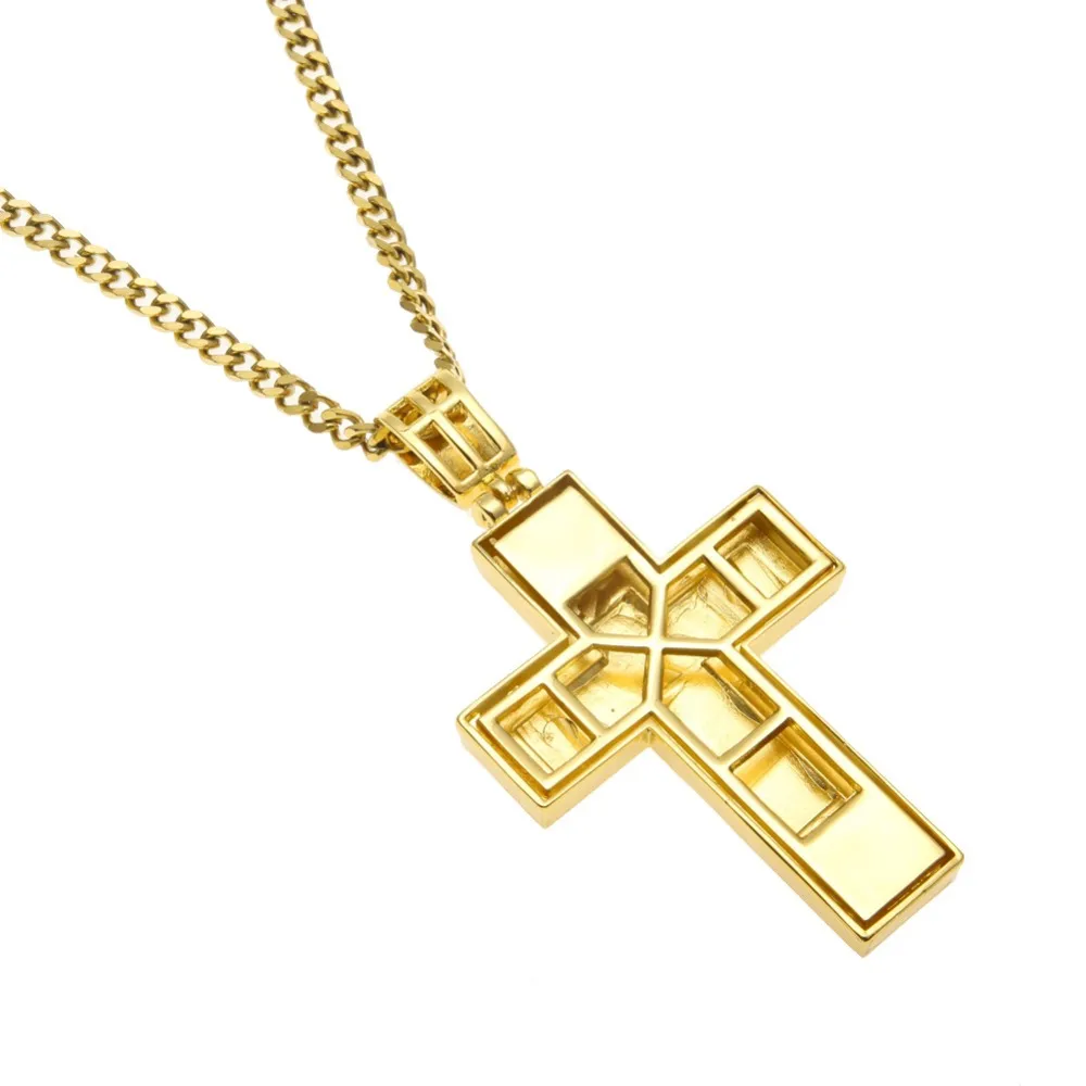 Gold Cross Pendant Necklace With Cuban Link Chain For Men_voghion.com