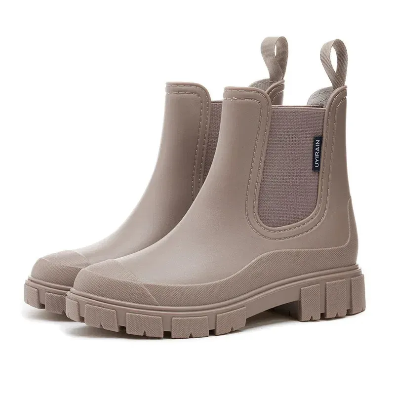 Women Waterproof Boots Style Elastic Mouth Ankle Mid Top Rain Shoes Non Slip Outdoor Indoor Water Boot Woman 240709_voghion.com