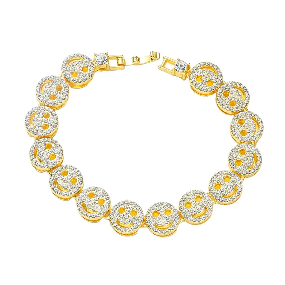 Bracelet à breloques hip-hop pour homme, design souriant, en or, argent, cristal, diamètre complet, boîte de nuit, bijoux_voghion.com