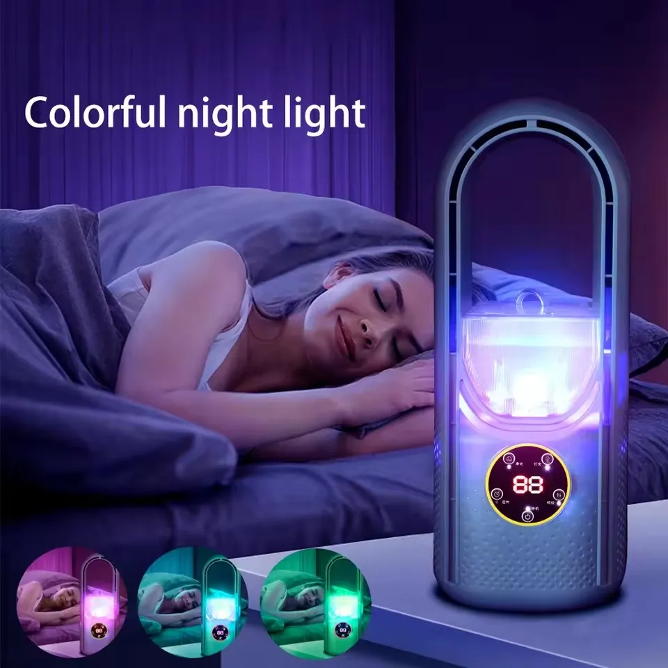 Portable USB Cooler Leafless Electric 6 Speed Silent Timer Air Conditioner Cooling Humidifier Conditioning Fan_voghion.com