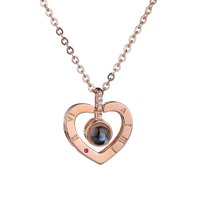 Neue Rose Gold Silber Ich liebe dich 100 Sprachen Liebe Speicher Projektion Herz Halskette Geburtstagsgeschenk Drop Shipping 223N_voghion.com