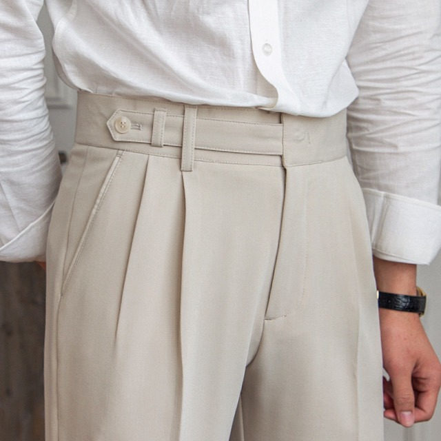 Men's Clothing 2024 New Version Of Naples Design Mid-High Waist Straight Nine-Point Pants British Style Crisp Anti-Wrinkle Casual Pants For Men