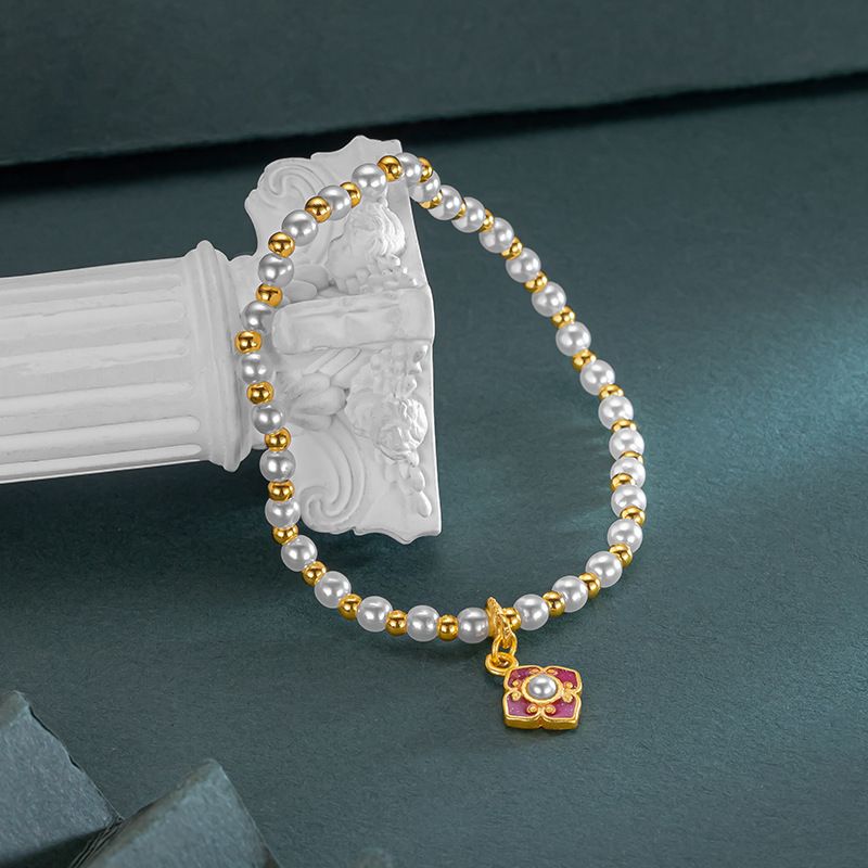 Braccialetto smaltato tutto-fiammifero fresco e dolce alla moda, colore oro, anno vecchio, felice, miele, perla, cinque wer_voghion.com