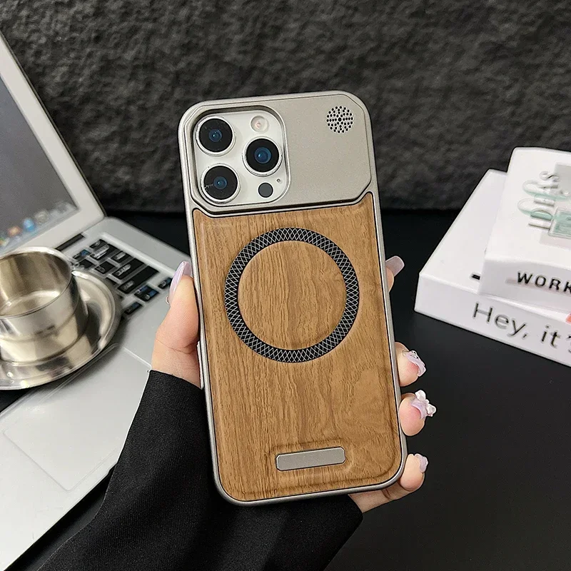 Magnetic Phone Case Wood Grain Leather For Iphone Pro Max Plus_voghion.com