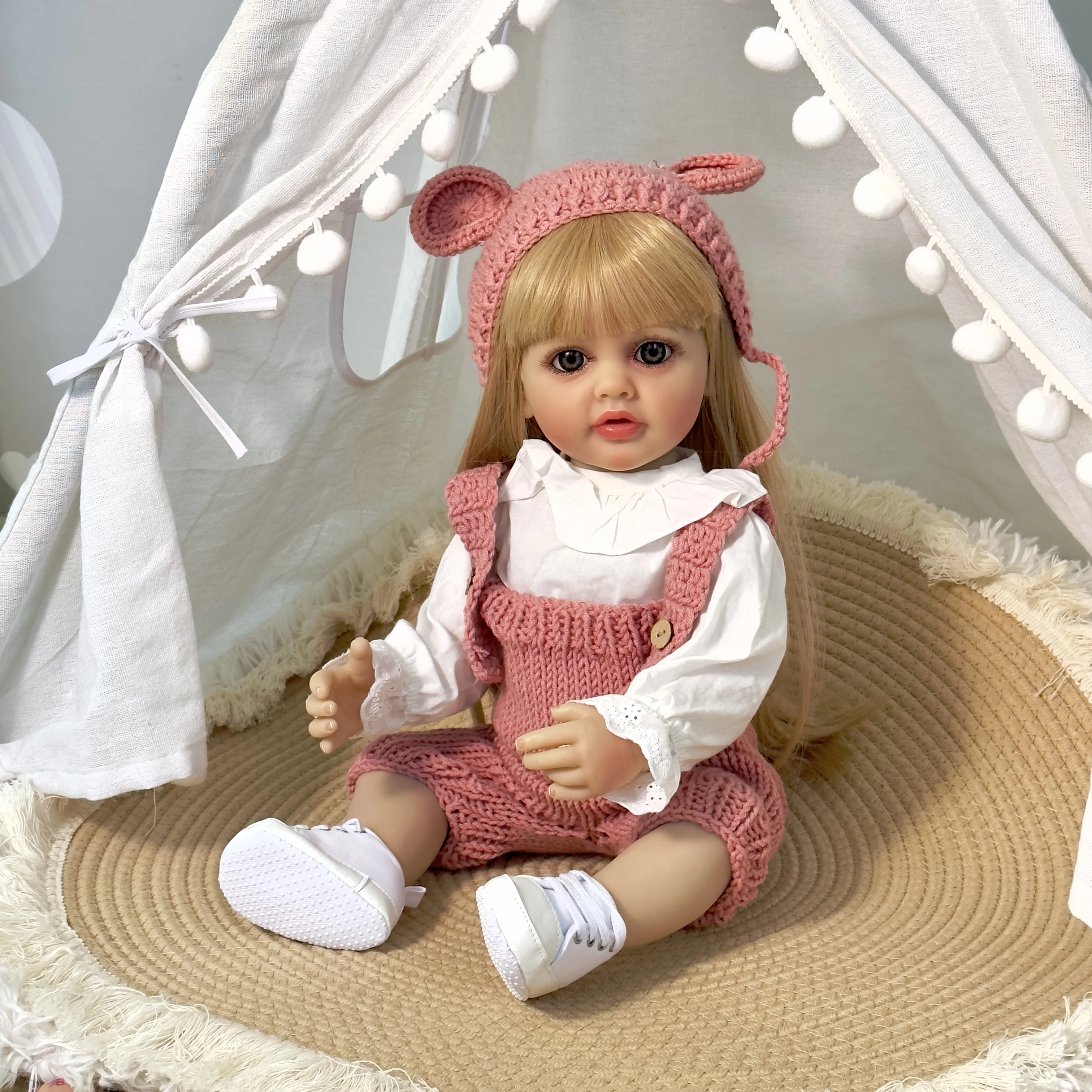 Poupée Reborn en silicone souple de 22 pouces, corps entier en vinyle, poupée pour tout-petits, Betty, réaliste, nouveau-né, perruque, cheveux, cadeaux pour enfants_voghion.com
