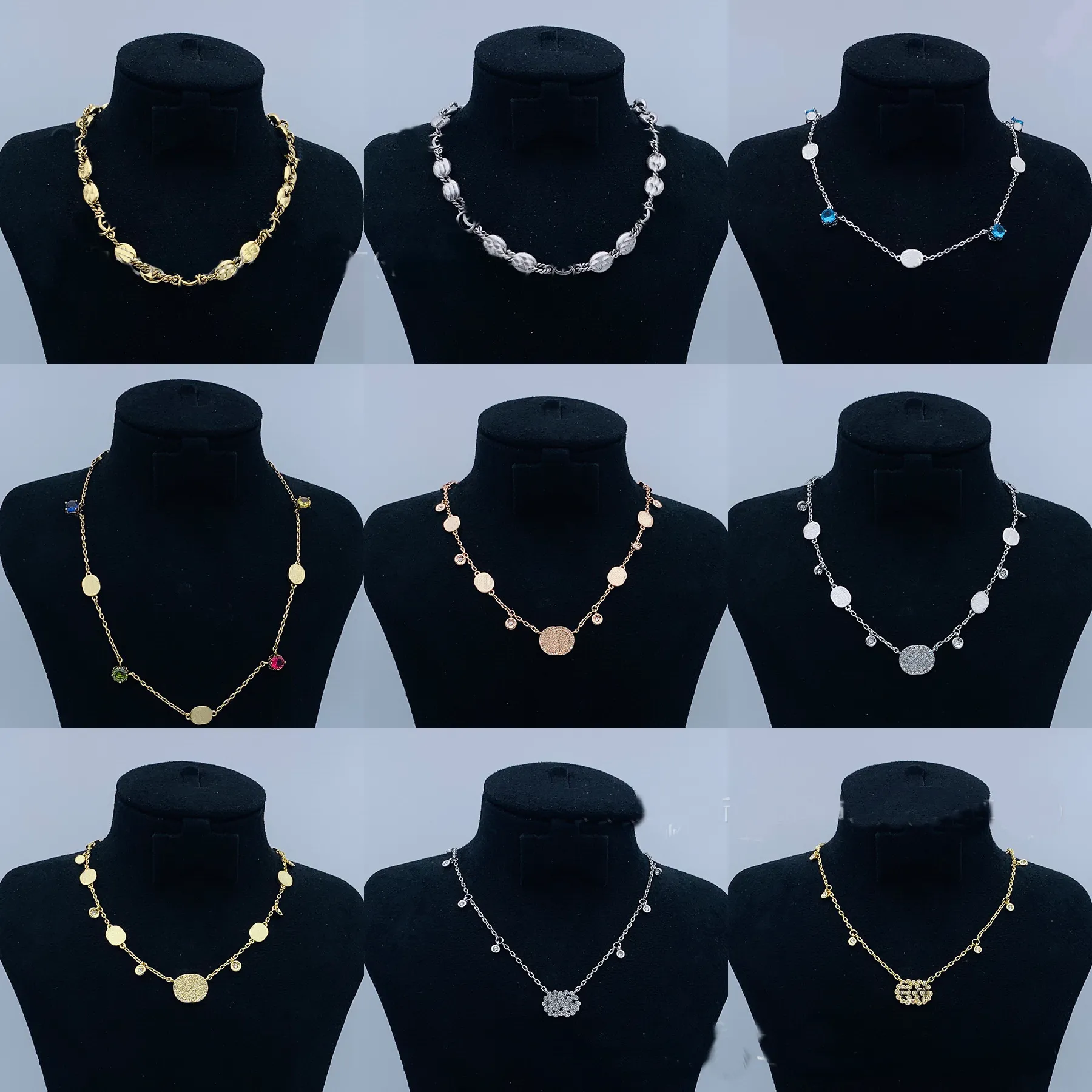 Collana con micro intarsi colorati in cristallo e diamanti, collana con testo in zircone, collana classica retrò alla moda_voghion.com