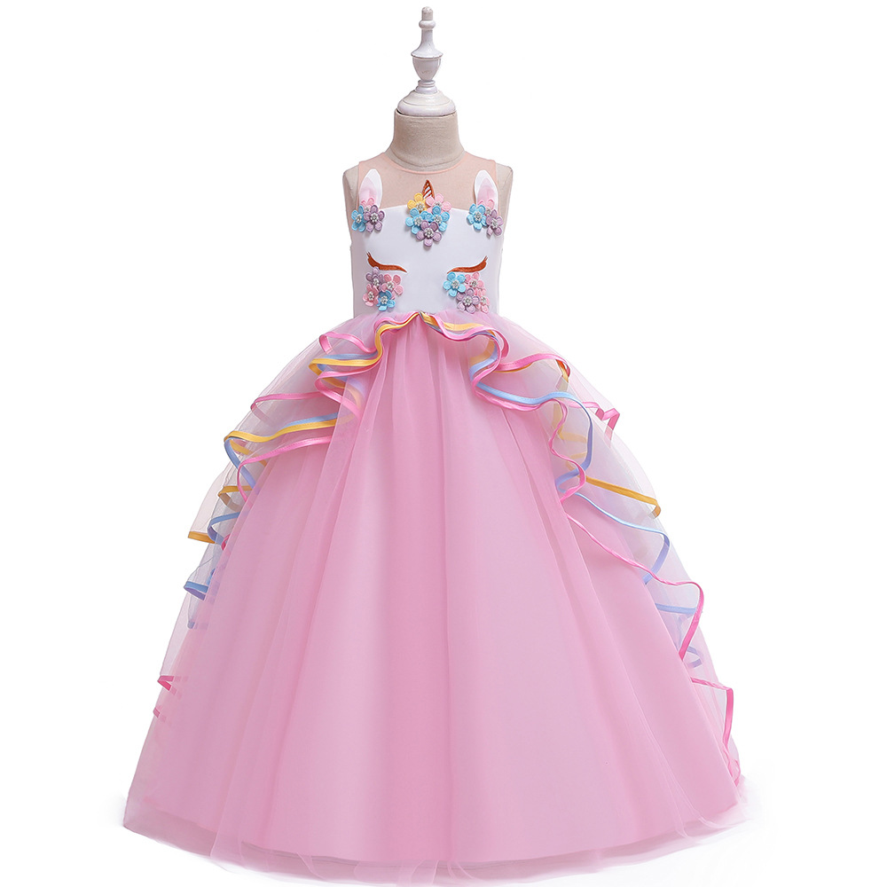 Mother & Kids European and American girls dress ins unicorn princess dress long dress children's flower girl dress_voghion.com