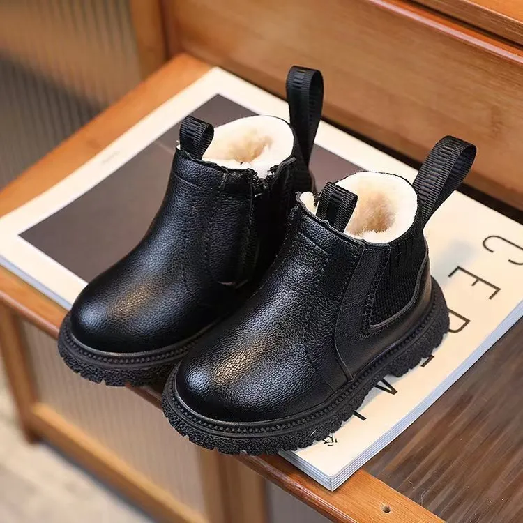 Kleinkind Winter Neue Kinder Dicke Warme Seite Zipper PU Leder Wasserdicht Kinder Schnee Stiefel Littlesprouts Jungen_voghion.com