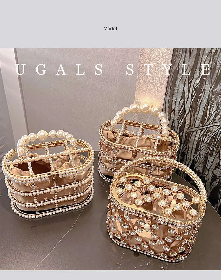 Designer aushöhlen Gold Metall Käfig Kristall glänzend Rhie Dia Abend Hochzeit Party Kupplung Geldbörse Umhängetasche_voghion.com