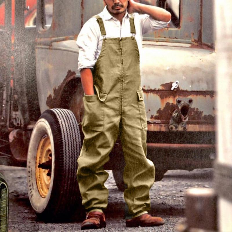 Macacão moderno perna larga masculino pele-friendly bib macacão carga uma peça ajustável alças suspensórios trabalho wear_voghion.com