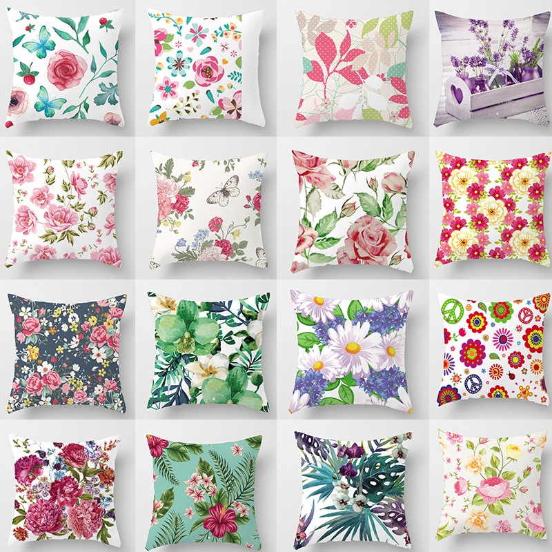 Fodera per cuscino alla moda floreale semplice e colorata per la decorazione domestica, fodera per cuscino posteriore in lino di poliestere_voghion.com