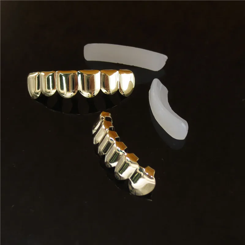 Vero oro bretelle punk hip hop denti grillz dentale bocca zanna griglie su fondo dente cappuccio cosplay festa rapper gioielli_voghion.com