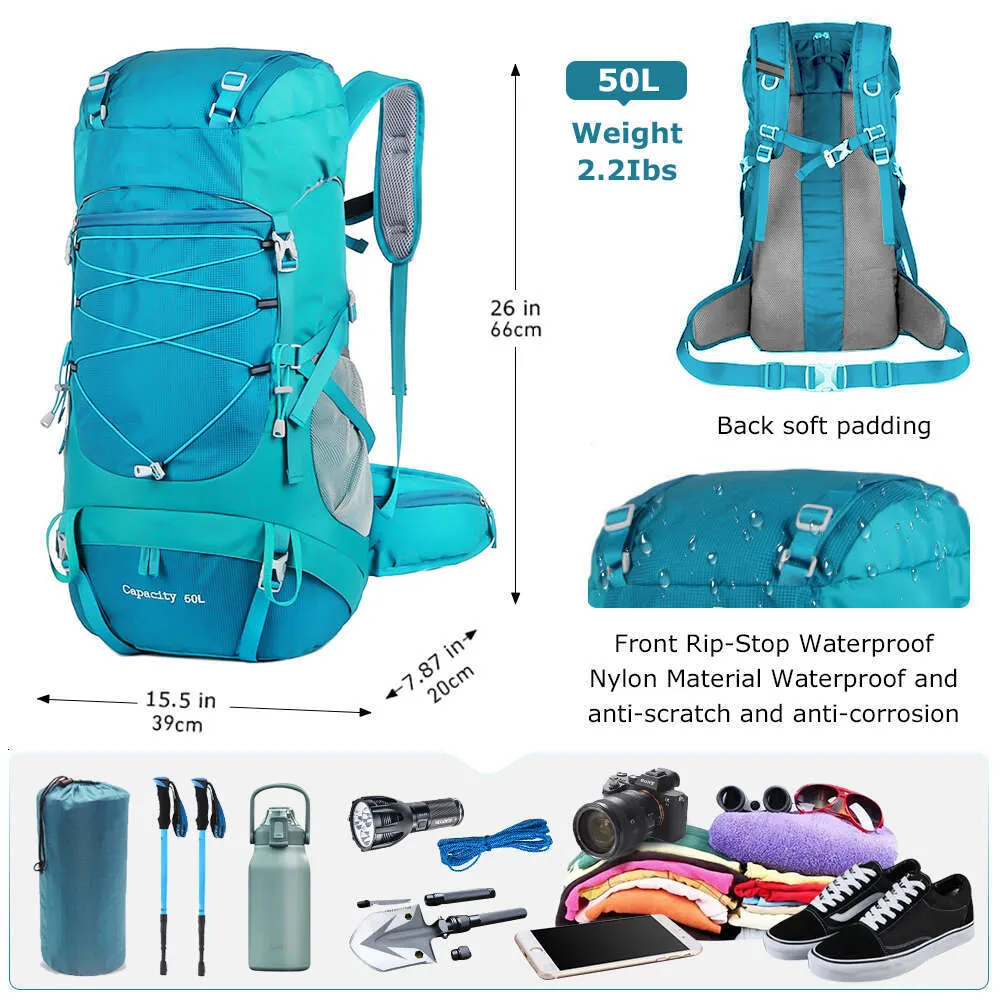 Sac à dos WESTTUNE 50L Hiki avec housse de pluie Sac d'alpinisme multifonctionnel Sac à dos d'extérieur pour voyage Trekki_voghion.com