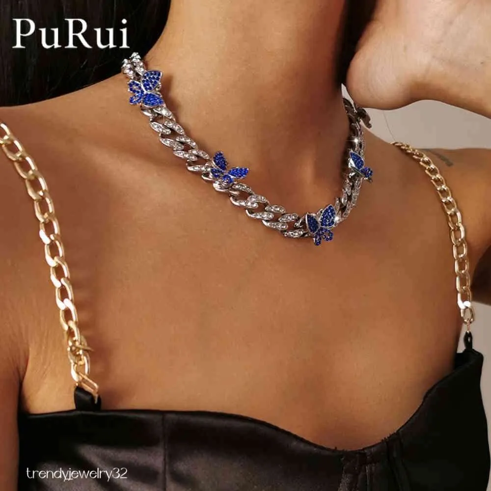 Collana a farfalla punk ghiacciata, 1 pezzo, catena cubana a forma di farfalla, con ciondolo a forma di cuore, stile rapper, bracciale e collane._voghion.com