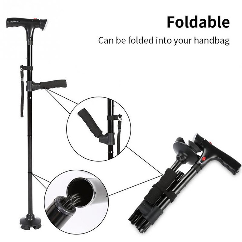 Bastone pieghevole telescopico pieghevole per anziani Bastone per anziani LED con allarme Bastone da passeggio Trusty Sticks Stampelle per anziani per madri e padri anziani_voghion.com