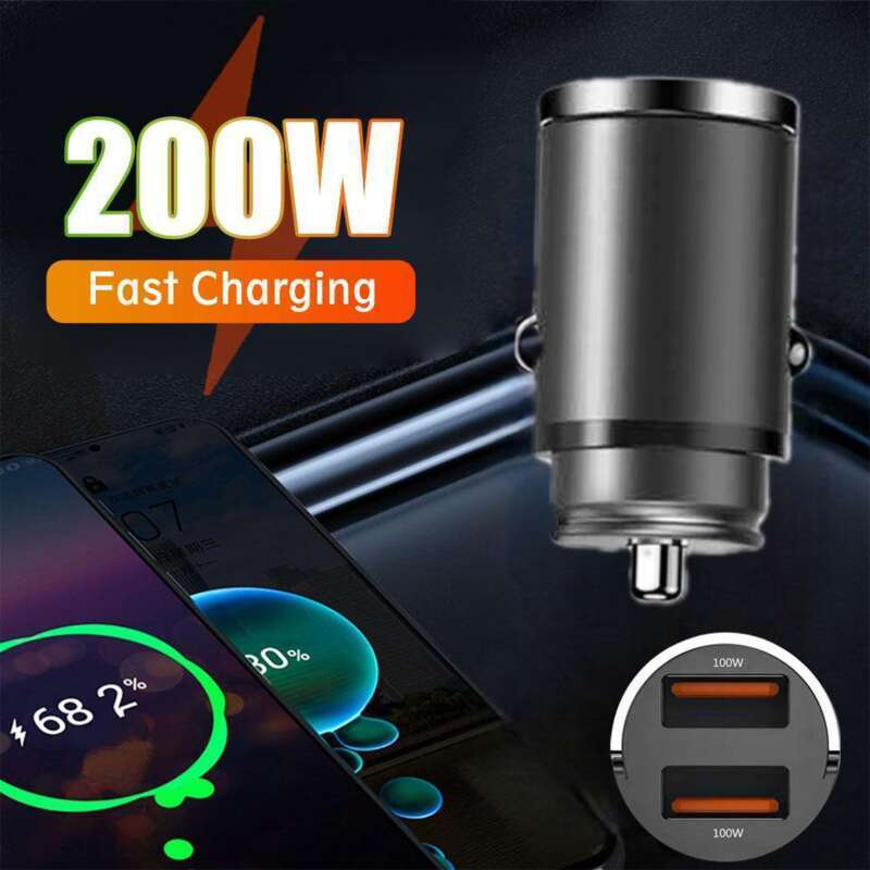 Încărcător auto invizibil super rapid 100W cu inel metalic de tragere PD30W, încărcare fulger QC3.0_voghion.com