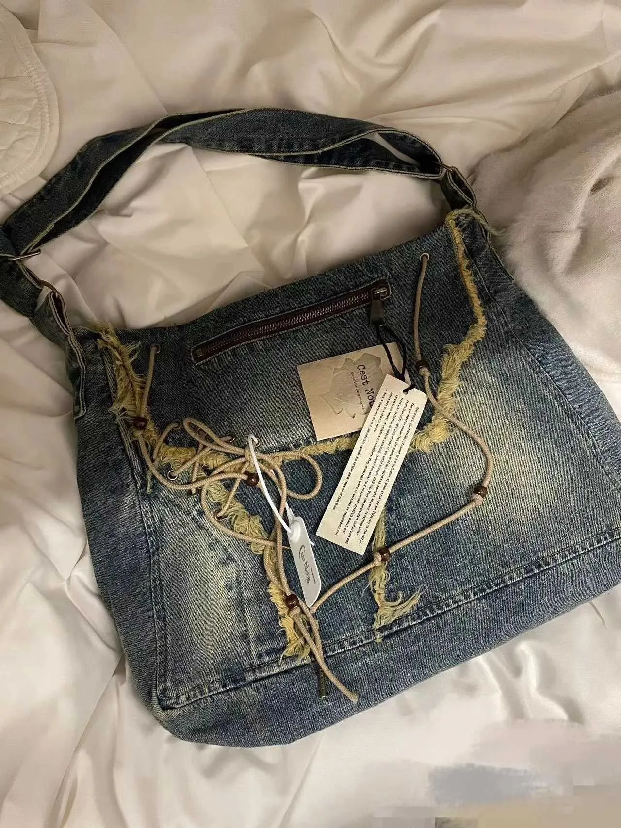 Washed Denim Jeans Casual Totes For Women Shoulder Bags Soft Student Large Capacity Vintage Shopping Bag Female Handbags_voghion.com