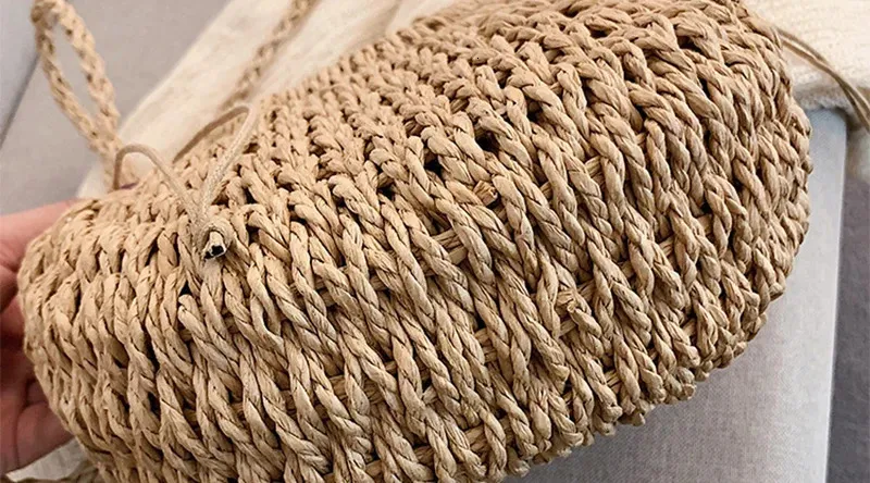 Half-round Rattan Shoulder Bag Large Capacity Summer Beach Tote_voghion.com