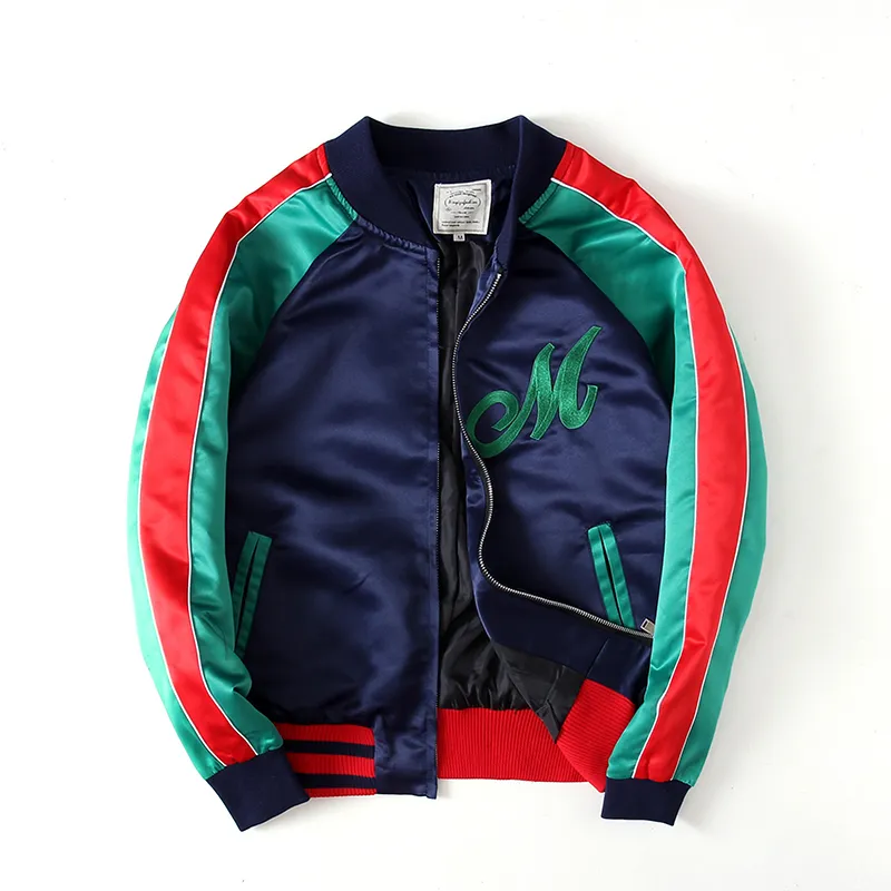 Embroidered Bomber Jacket Vintage Style Leather Unisex Outerwear_voghion.com