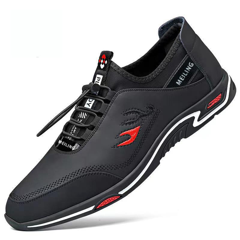 Kleine neue Herbst 2022 lässige Leder atmungsaktive und trendige Schuhe, Schnürschuhe mit flachem Mund für Männer_voghion.com