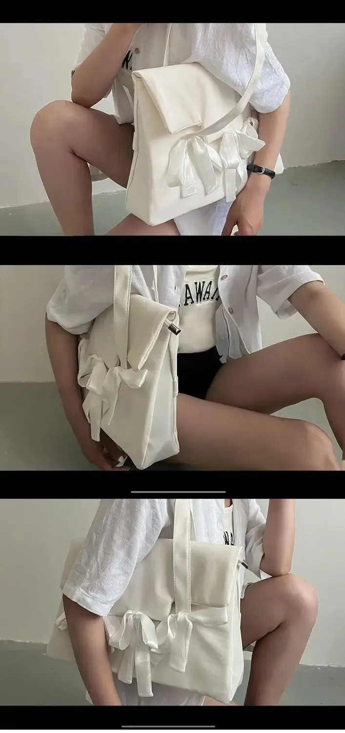 Richme Fashion Laptop Damen Solide Nylon Tägliche Schultertaschen Individualität Schleife Bolso Mujer Shopper 240823_voghion.com