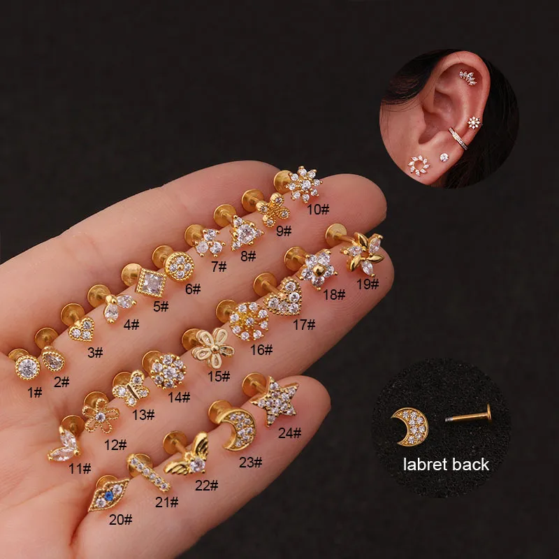 Cz Cartilage Earring wer Crown Heart Moon lat Labret Back Ear Piercing Jewelry Helix Daith Conch Tragus Earrings_voghion.com