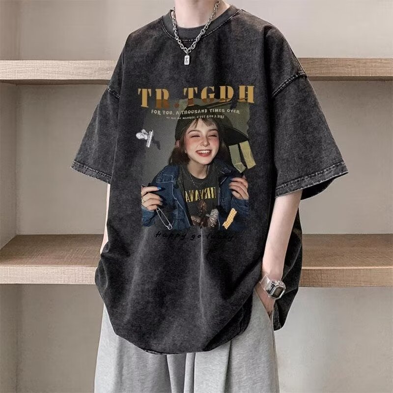 Women's cotton short-sleeved summer loose ins trendy retro couple wear half-sleeved top_voghion.com