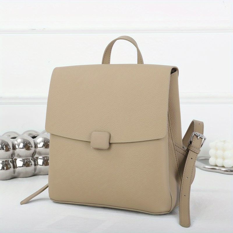 Kleiner, einfarbiger Rucack aus echtem Leder für Damen, modischer, lässiger Daypack, stylische Pendlertasche_voghion.com
