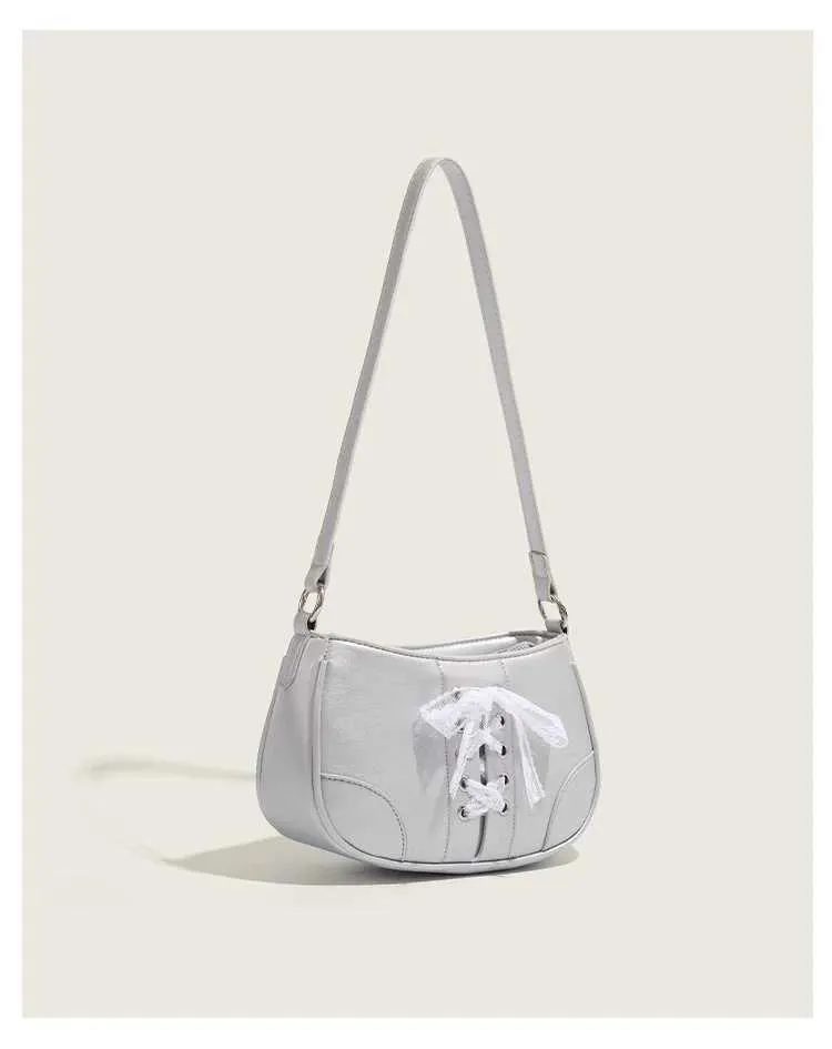 Dolce fondo con cinturino in pizzo e fiocco per donna, tendenza, monospalla, borsa a tracolla versatile e comunicativa_voghion.com
