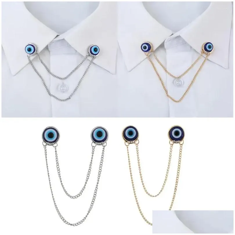 Pins, Uni Blue Eyes Camisa Terno Colarinho Pescoço Ponta Broche Pin Borla Corrente Presente Entrega Entrega Jóias Dhe08_voghion.com