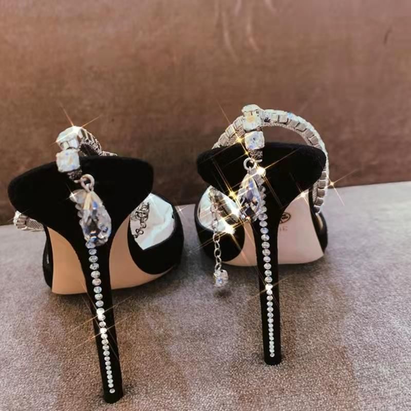 One e dia high sandals 2022 new summer and autumn fashion pointed sexy slim heel chain crystal single shoes for_voghion.com