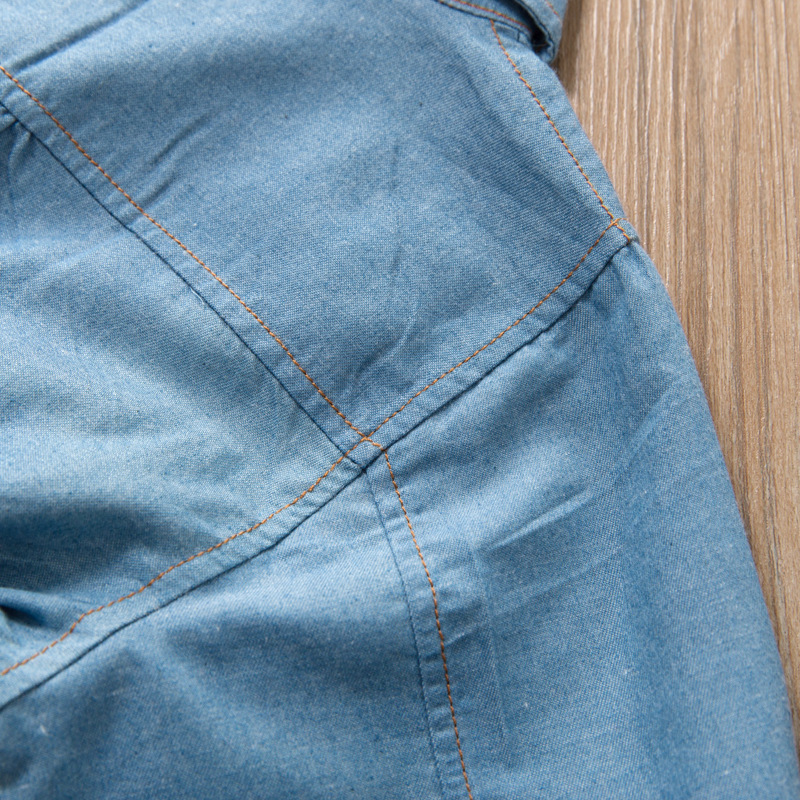 Kinderkleidung Frühling und Herbst Jeanskleid für Mädchen Kindermode Langärmliger Jeansgazerock Gepunkteter Gürtel_voghion.com