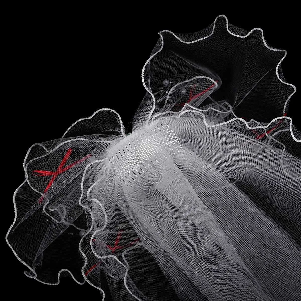 Voile de mariée court en tulle à double couche, couleur unie, avec clip et ruban, pour femme_voghion.com