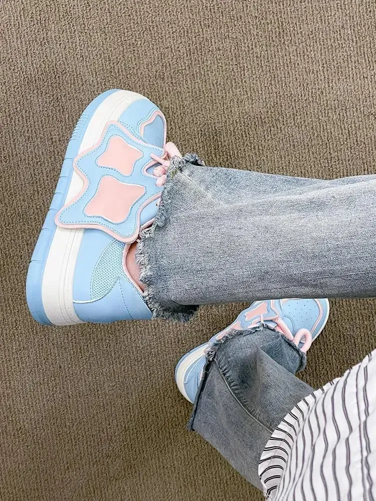 Pink Blue Platform Sneakers Women Kawaii Sports Shoes Casual Tennis Female Flats Vintage Chunky Footwear Korean Cute_voghion.com