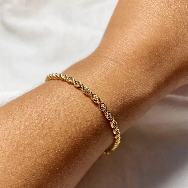 Donne Corda Catene Collane Bracciali Cavigliere 3mm 4mm 14K Oro Argento Placcato Choker Collane Twisted Hip Hop Gioielli Regali_voghion.com