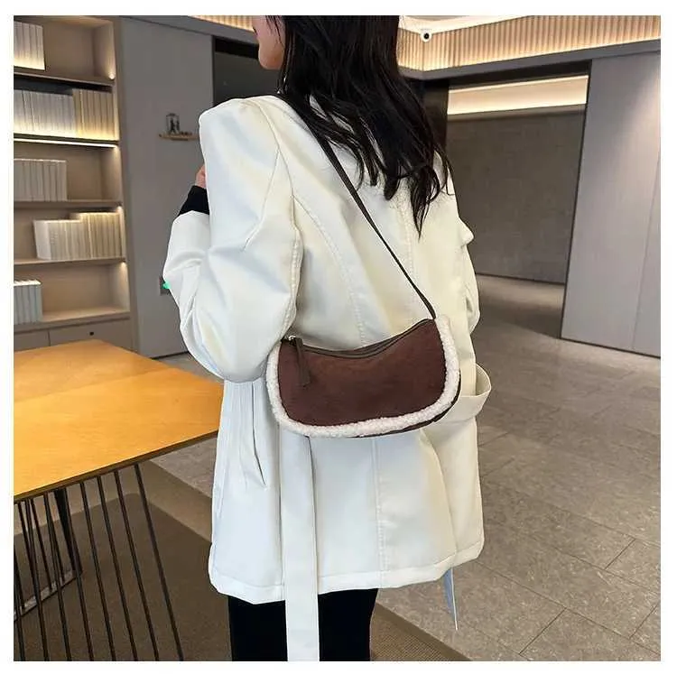 Women Retro Suede Crossbody Solid Patch Lamb Fleece Casual Shoulder Bags Female Commute All-match Messenger Pillow_voghion.com
