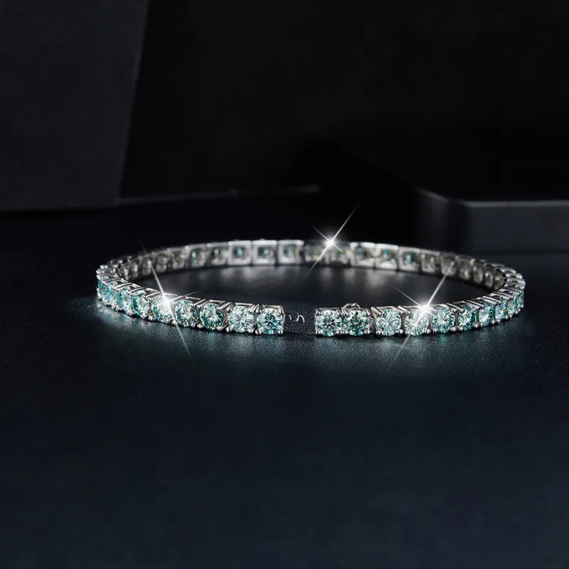 Bracciale Moissanite ghiacciato in argento sterling 4mm 5mm con catena da tennis blu-verde all'ingrosso_voghion.com