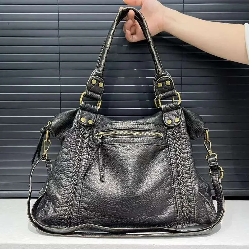 Elegant Y2k Motorcycle Shoulder Bag Large Retro Washed Handbag_voghion.com