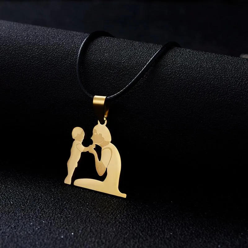 Pendant Necklaces Personality Mothers Day Stainless Steel Mom Necklace For Women Gift Gold Color Chain Baby Leather_voghion.com