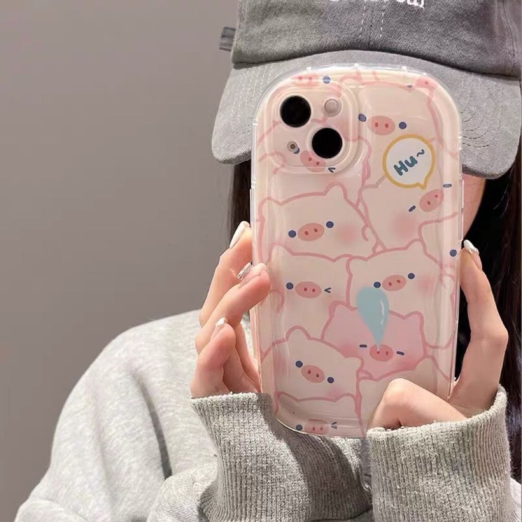 Airbag-Hülle für iPhone 15 14 13 12 11 PRO MAX XR XS X 8 7 6 6S PLUS SE 2020 mini Süßes Schwein Emoji Kameraobjektivschutz Stoßfestes Softcase_voghion.com