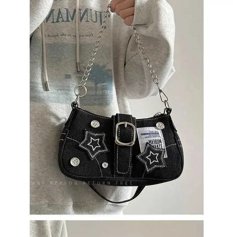 Star Pattern Shoulder Bag Y2k Style Canvas Handbag For Women_voghion.com