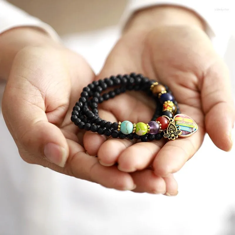 Collares colgantes con piedra de lava, equilibrio energético, chakras, corazón, dije, collar de cuentas para mujer, pulseras elásticas de yoga._voghion.com