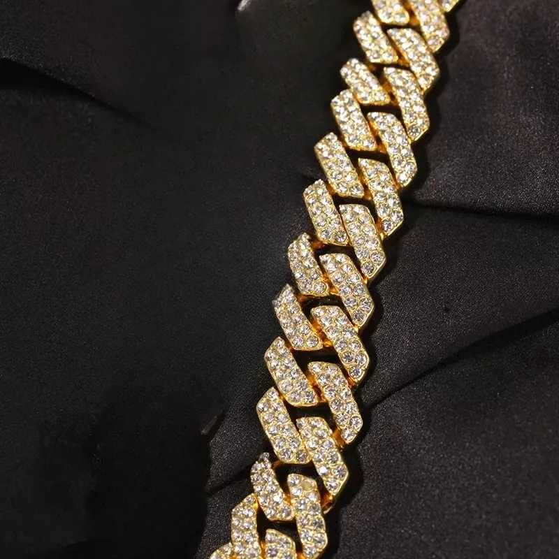 Designer 18mm kubanische Kette Herren Kreuz Gold Platin Diamanten Halskette Armband Schmuck Geschenk_voghion.com