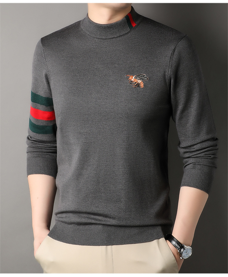 Maglione mezzo collo lavorato a maglia tinta unita autunno e inverno Camicia con fondo elastico di qualità Lino da uomo di fascia alta_voghion.com