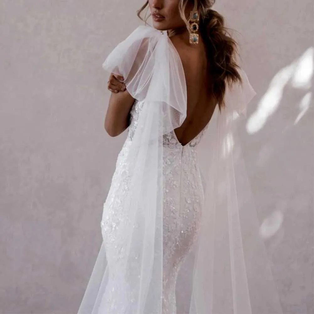 Hair Jewelry Womens Cape 1 Pair Bridal Wings Wedding Veil Removable Sleeve Shoulders Cover Shawl Bride Party Accessories_voghion.com