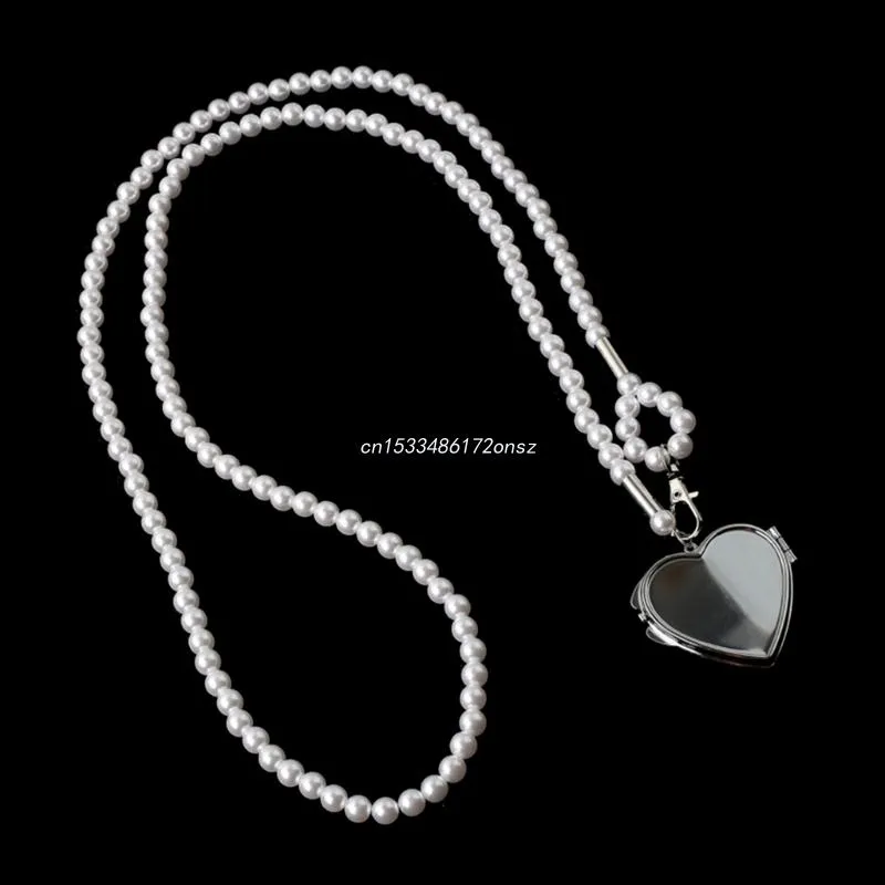 Collane con ciondolo Collana lunga alla moda con grande specchio a forma di cuore Donna 2023 Dichiarazione Perla Catena a tracolla Personalità_voghion.com