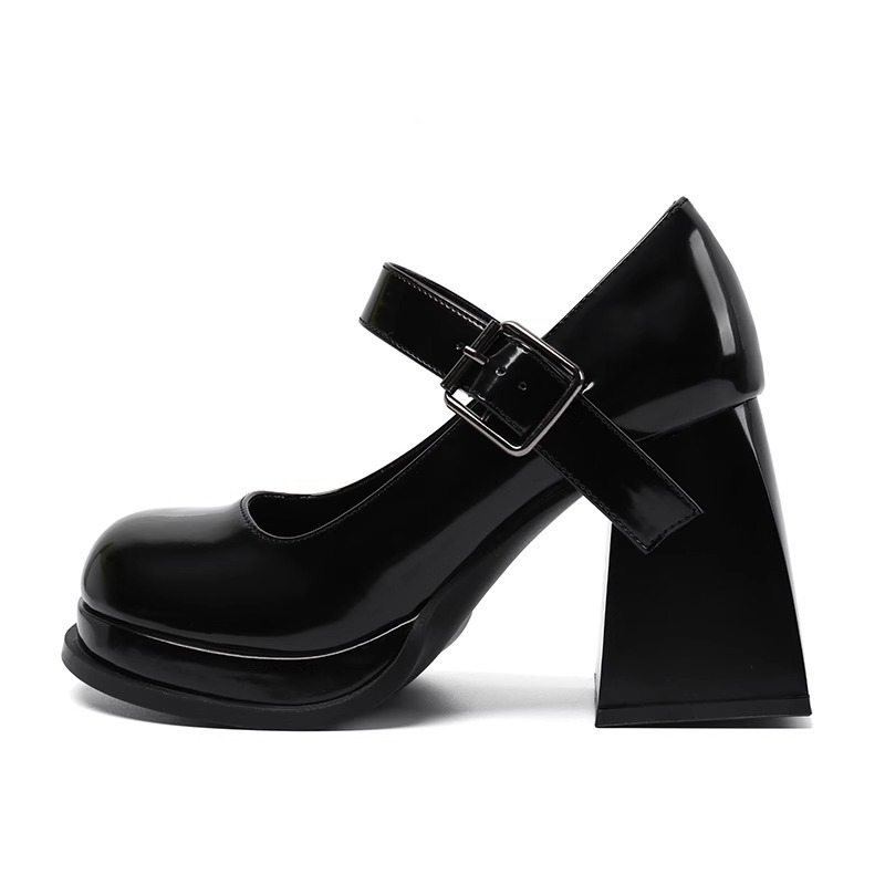 Damen Mary Jane Schuhe Aus Leder Mit Blockabsatz Schwarz_voghion.com