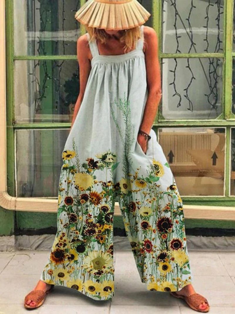 Women's 2023 Summer New Large Fashion Print Loose Strap Wide Leg Jumpsuit_voghion.com